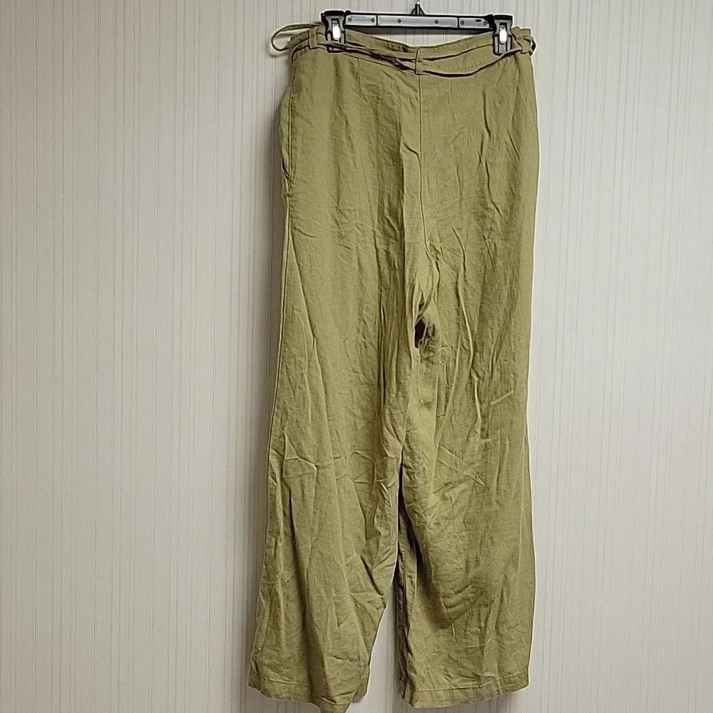 H&M Linen Blend Khaki wide leg Pants, Womens Sz 12. New summer coastal